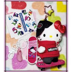 Sanrio Original Hello Kitty Skateboard Plush Mascot Keychain Charm Sk8r Squad